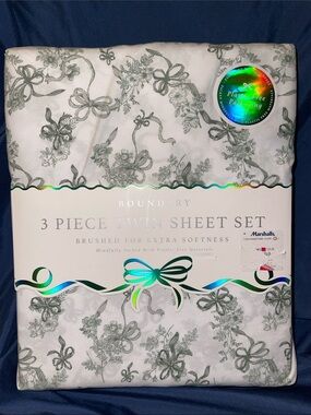 Boundary 3-Piece Twin Sheet Set in Light Gray Floral and Ribbons